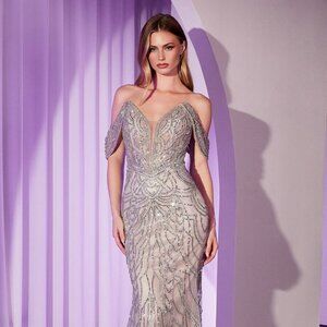 New Off Shoulder Sheath Crystal Embellished Prom Dress w/Lace Up Back CD CC0689